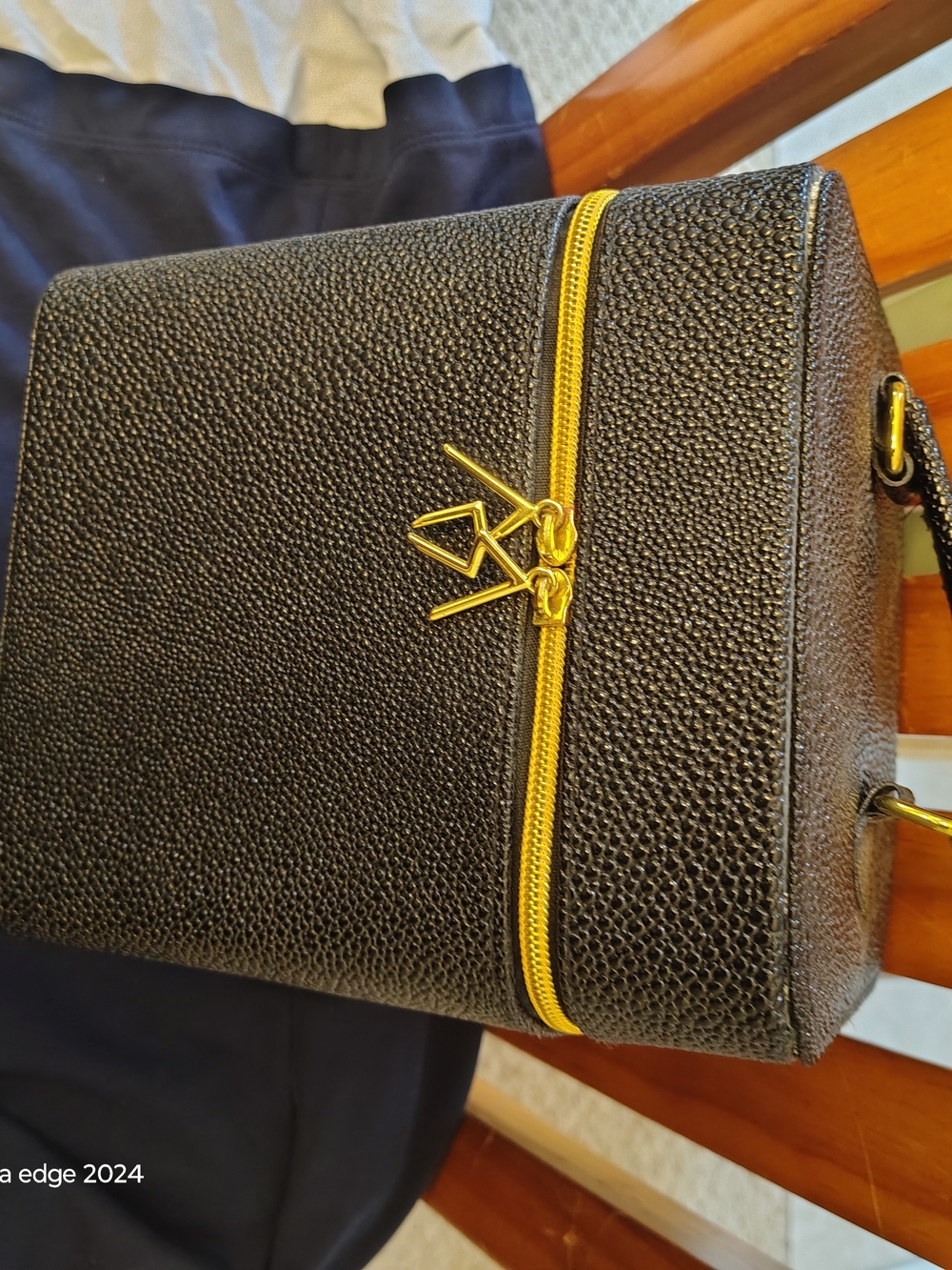 Black Men's Textured Crossbody Bag with Gold Accents